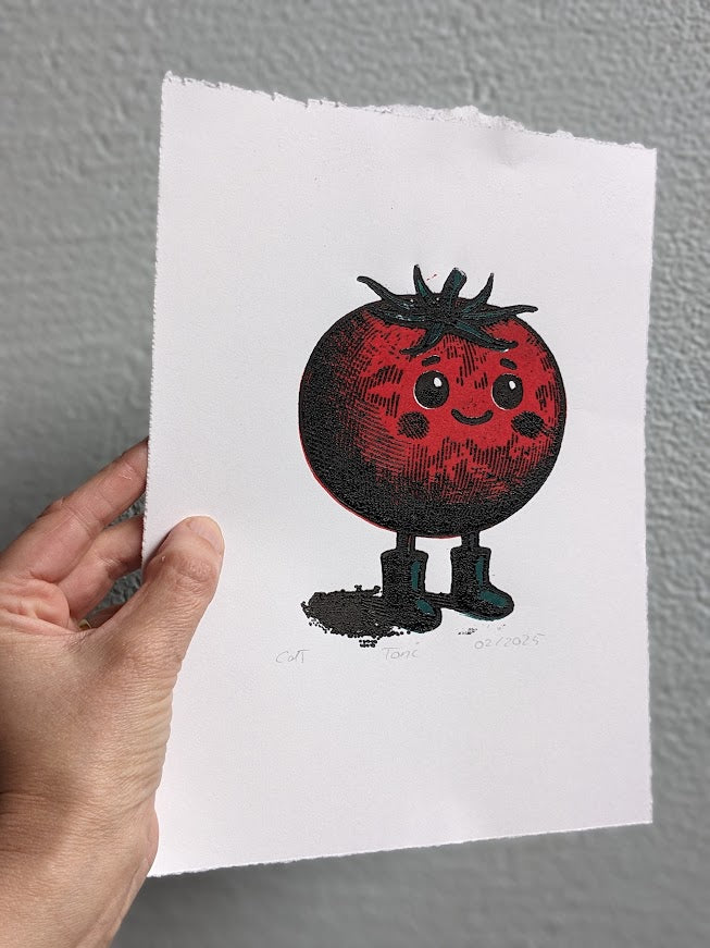 Toni Tomate – Fröhlicher Linoldruck